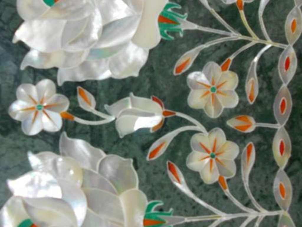 Luxury Round Marble Table with Floral MOP Inlay